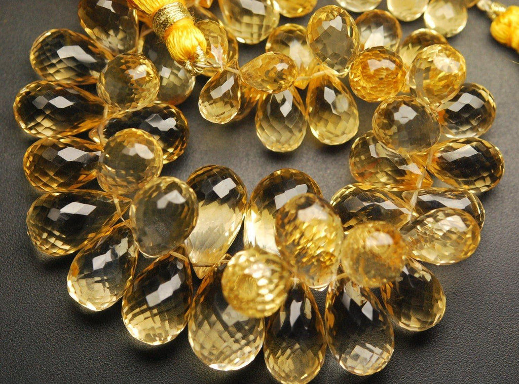 179 Carats, Finest Quality, Natural Citrine Micro Faceted Drops Shape Briolettes, 10-12mm Long, - Jalvi & Co.