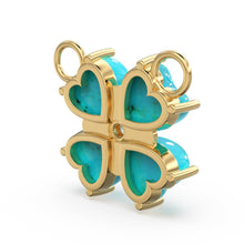 Load image into Gallery viewer, 17mm LARGE 18k Yellow Gold Sleeping Beauty Turquoise Diamond Heart Shape 4 Leaf Lucky Clover Pendant Connector - Jalvi &amp; Co.