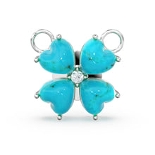 Load image into Gallery viewer, 17mm LARGE 18k Yellow Gold Sleeping Beauty Turquoise Diamond Heart Shape 4 Leaf Lucky Clover Pendant Connector - Jalvi &amp; Co.