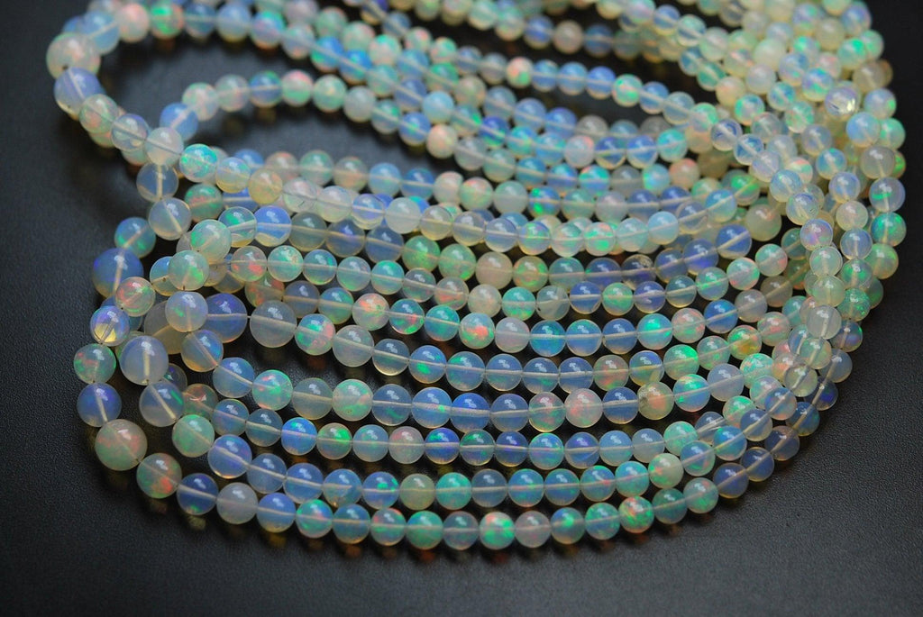 18.5 Inches, Natural Ethiopian Opal Smooth Round Rondelles,Size 4-7.5mm - Jalvi & Co.