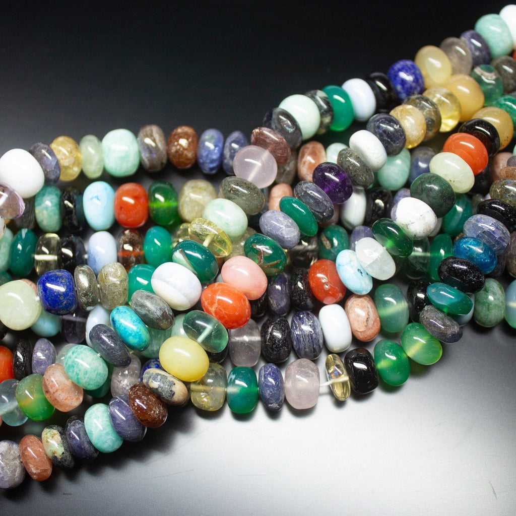 18" Full Strand, Multi Gemstone Smooth Smooth Rondelle Shape Gemstone Beads, Multi Gemstone Beads, 10mm - Jalvi & Co.