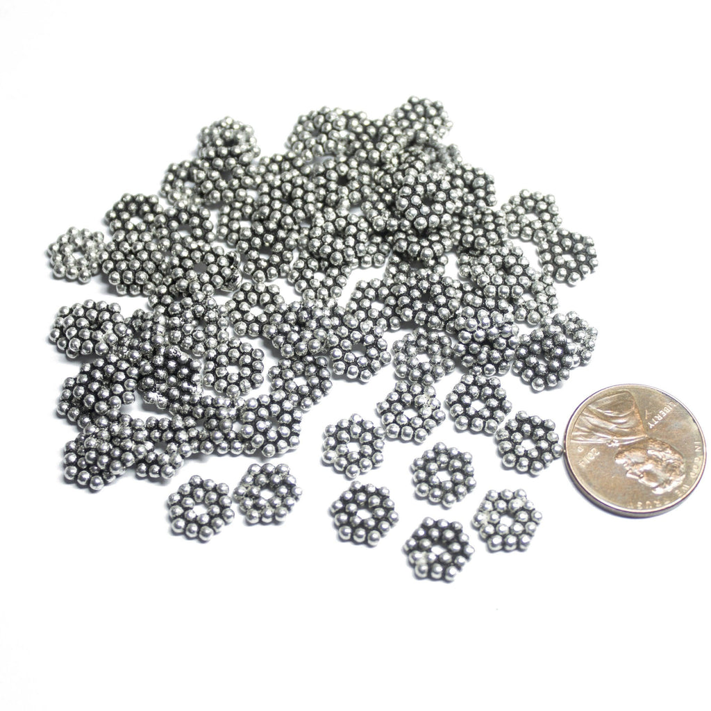 18 Hexagon Spacer Bead Antique Silver Tone Dot Beads - Jalvi & Co.