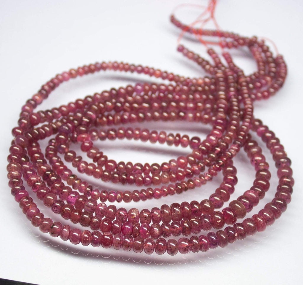 18 inch, 3-6mm, Pink Sapphire Smooth Rondelle Shape Beads, Sapphire Beads - Jalvi & Co.