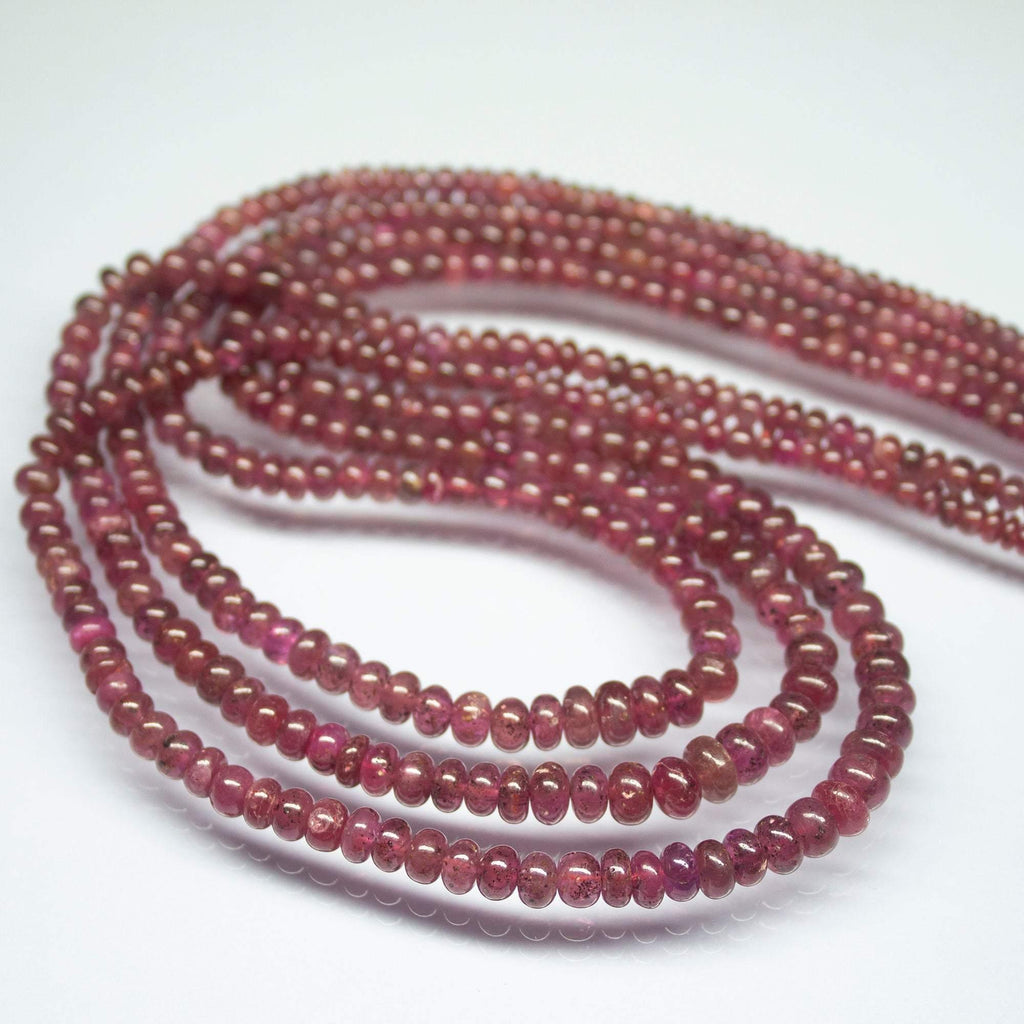 18 inch, 3-6mm, Pink Sapphire Smooth Rondelle Shape Beads, Sapphire Beads - Jalvi & Co.