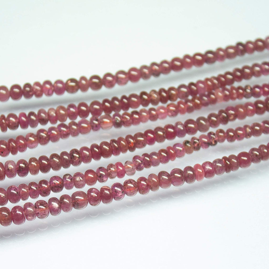 18 inch, 3-6mm, Pink Sapphire Smooth Rondelle Shape Beads, Sapphire Beads - Jalvi & Co.