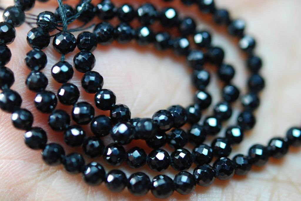 18 Inch Long Strand,Black Spinel Finest Quality Micro Faceted Round Rondells, 3mm - Jalvi & Co.