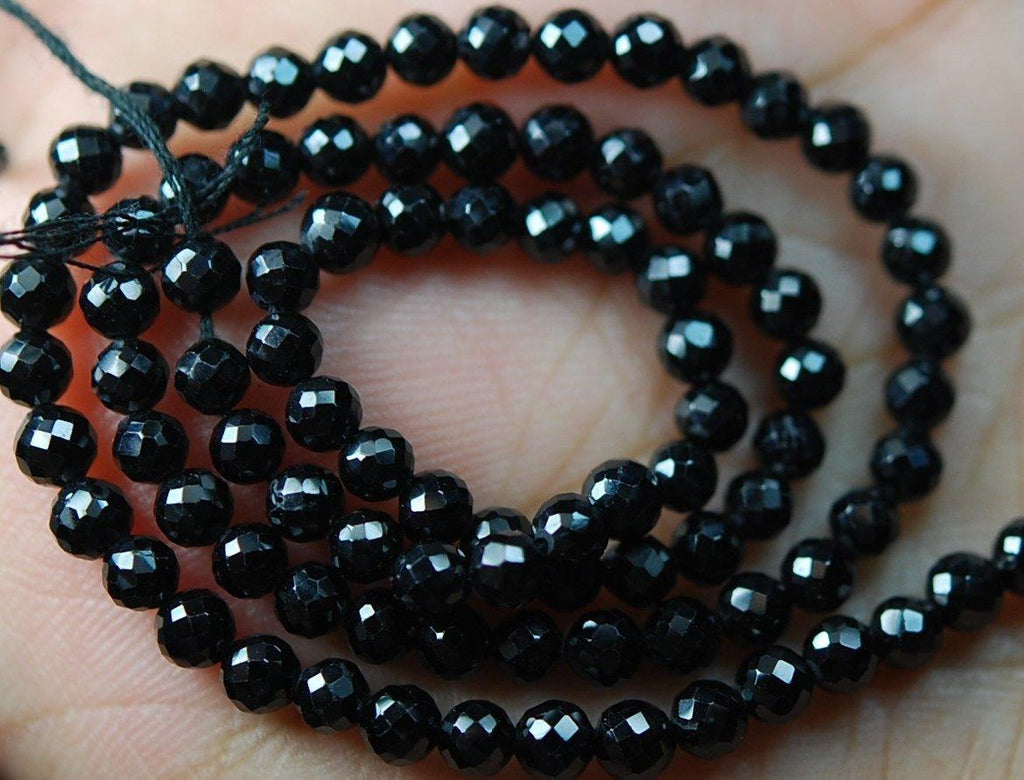 18 Inch Long Strand,Black Spinel Finest Quality Micro Faceted Round Rondells, 3mm - Jalvi & Co.