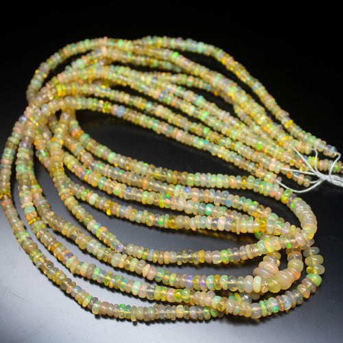 18 inches, 4-5mm, Ethiopian Welo Fire Opal Plain Rondelle Loose Gemstone Beads, Opal Beads - Jalvi & Co.