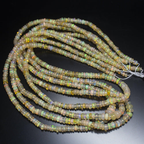18 inches, 4-5mm, Ethiopian Welo Fire Opal Plain Rondelle Loose Gemstone Beads, Opal Beads - Jalvi & Co.