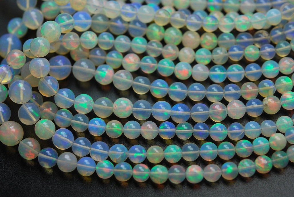 18 Inches, Natural Ethiopian Opal Smooth Round Rondelles,Size 4-6.5mm - Jalvi & Co.