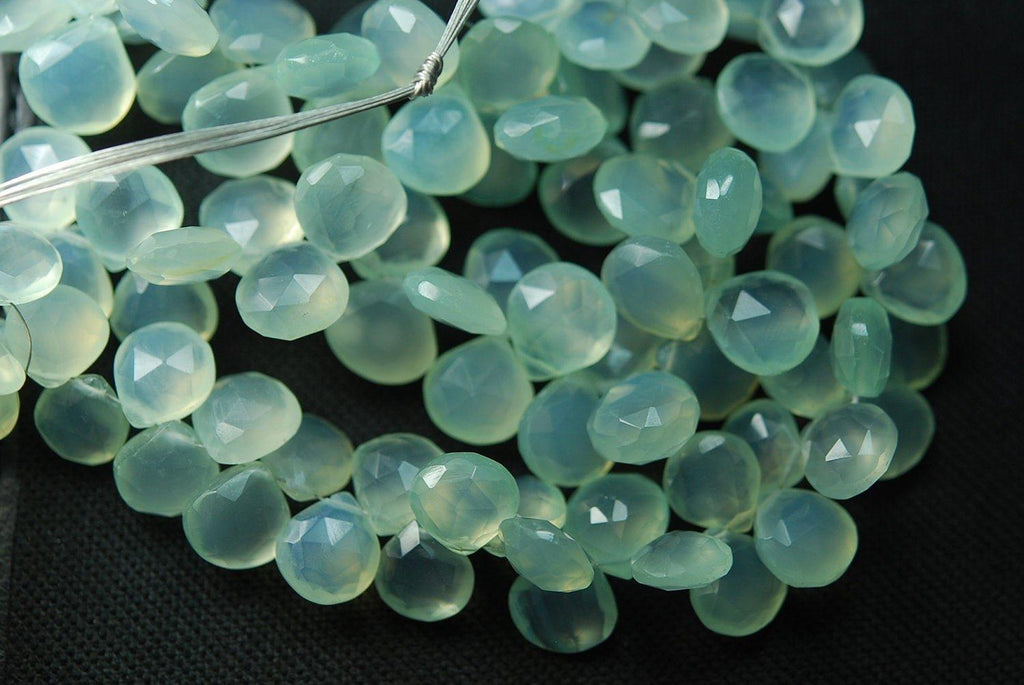 180 Pieces,Super Finest,Sea Green Aqua Chalcedony Faceted Heart Briolettes 10-12mm - Jalvi & Co.