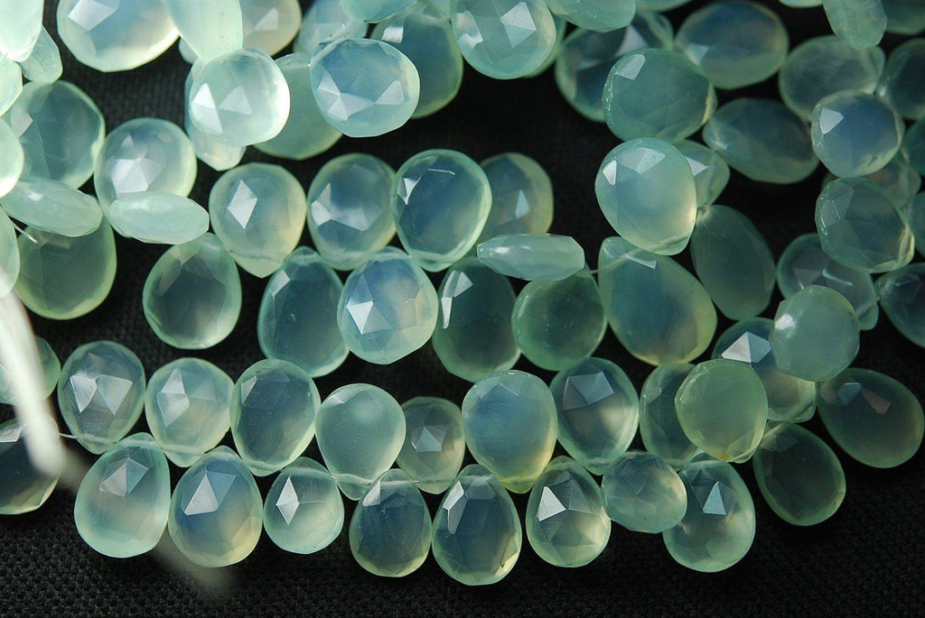 180 Pieces,Super Finest,Sea Green Aqua Chalcedony Faceted Heart Briolettes 10-12mm - Jalvi & Co.