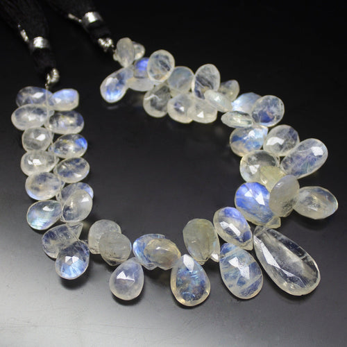 181 carats, 8 inches, 11-23mm, Rainbow Moonstone Faceted Pear Drop Briolettes Loose Gemstone Beads, Moonstone Beads - Jalvi & Co.