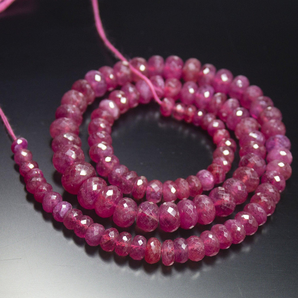 183 cts, 15 inch, 4mm 10mm, Pink Sapphire Faceted Large Size Rondelle Beads, Sapphire Beads - Jalvi & Co.