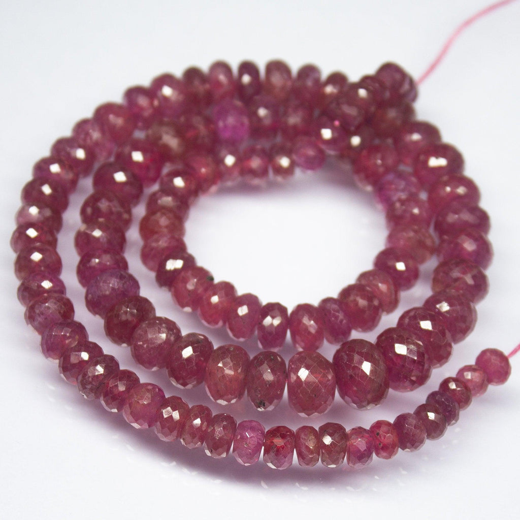 183 cts, 15 inch, 4mm 10mm, Pink Sapphire Faceted Large Size Rondelle Beads, Sapphire Beads - Jalvi & Co.