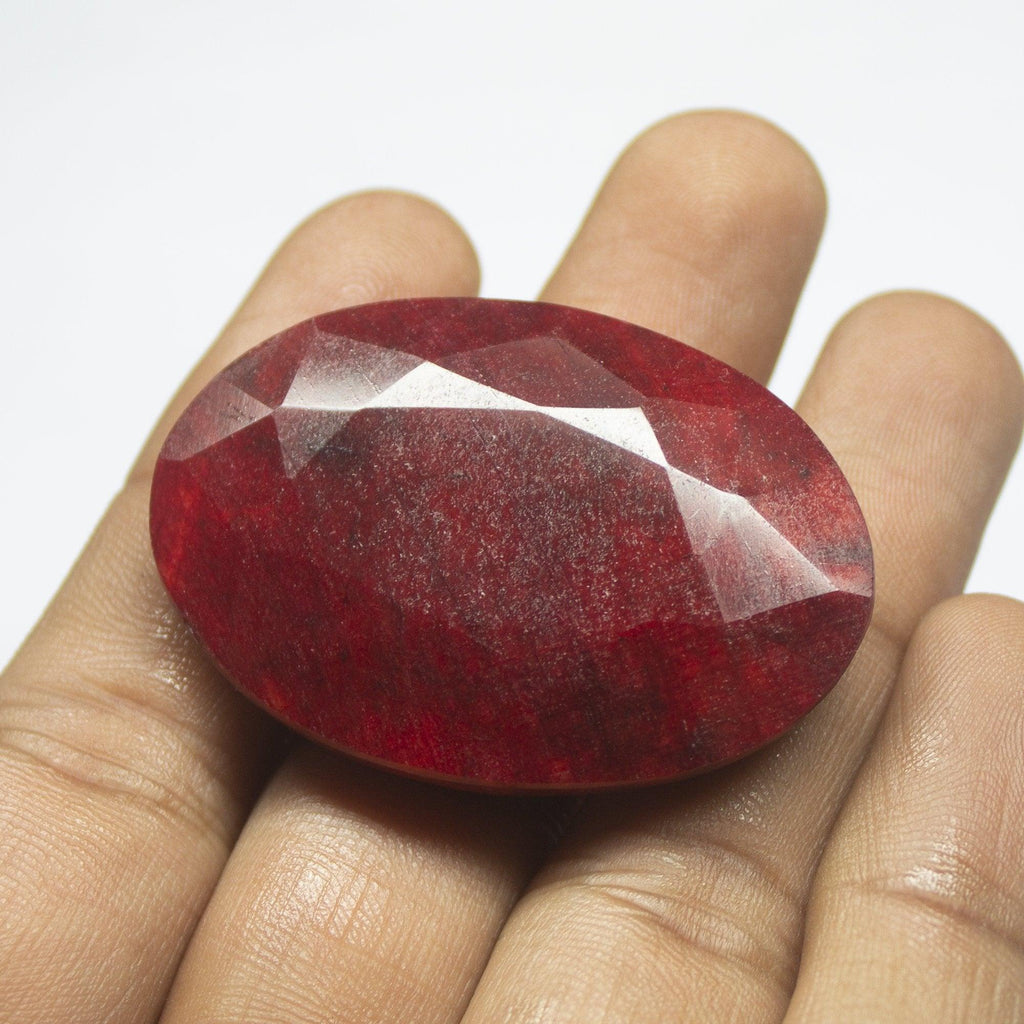 183ct, 46x32x12mm, Natural Blood Red Ruby Oval Cut Large Size Loose Gemstone, Ruby - Jalvi & Co.