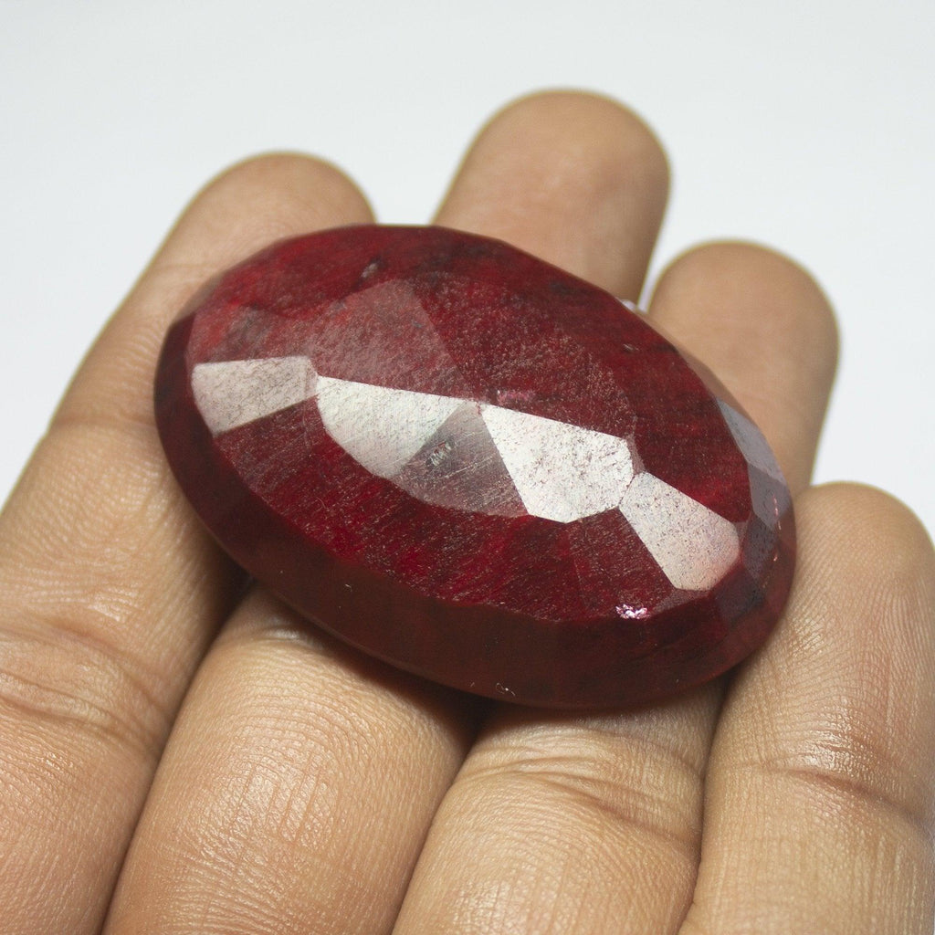 183ct, 46x32x12mm, Natural Blood Red Ruby Oval Cut Large Size Loose Gemstone, Ruby - Jalvi & Co.