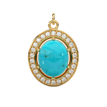 Load image into Gallery viewer, 18k Brilliant Round Diamond &amp; Turquoise Solid Gold Pendant / Turquoise Pendant / Turquoise Diamond Pendant / Diamond Pendant - Jalvi &amp; Co.