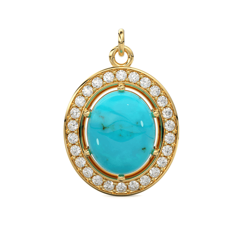 18k Brilliant Round Diamond & Turquoise Solid Gold Pendant / Turquoise Pendant / Turquoise Diamond Pendant / Diamond Pendant - Jalvi & Co.