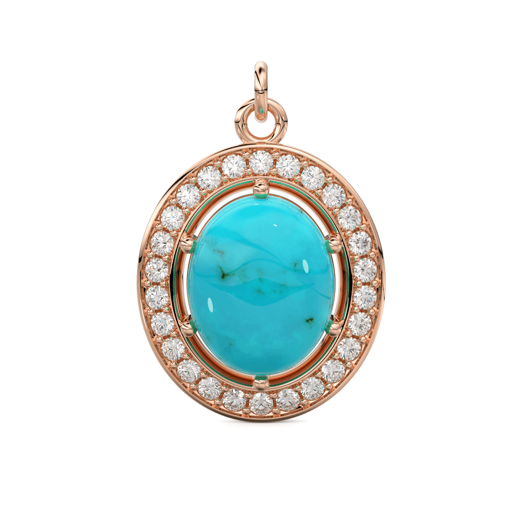 18k Brilliant Round Diamond & Turquoise Solid Gold Pendant / Turquoise Pendant / Turquoise Diamond Pendant / Diamond Pendant - Jalvi & Co.