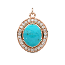 Load image into Gallery viewer, 18k Brilliant Round Diamond &amp; Turquoise Solid Gold Pendant / Turquoise Pendant / Turquoise Diamond Pendant / Diamond Pendant - Jalvi &amp; Co.