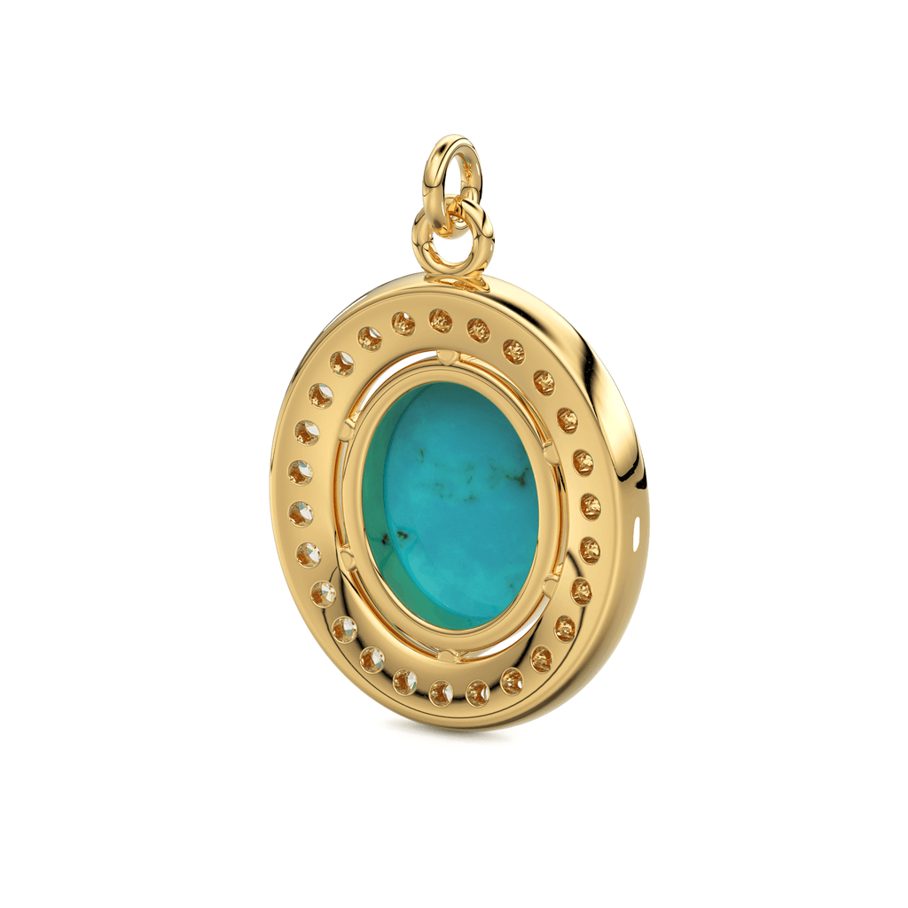 18k Brilliant Round Diamond & Turquoise Solid Gold Pendant / Turquoise Pendant / Turquoise Diamond Pendant / Diamond Pendant - Jalvi & Co.