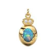 Load image into Gallery viewer, 18k Ethiopian Welo Opal &amp; Diamond Solid Gold Pendant / Opal Pendant / Opal Diamond Pendant / Diamond Pendant - Jalvi &amp; Co.