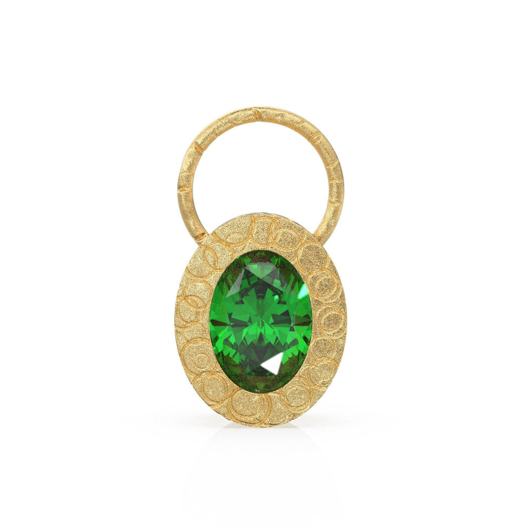 18K Gold Emerald Pendant / Green Emerald and Ruby Pendant,18K Gold Antique Style Pendant,Oval Gold Pendant / Ruby and Gold Pendant for Woman - Jalvi & Co.