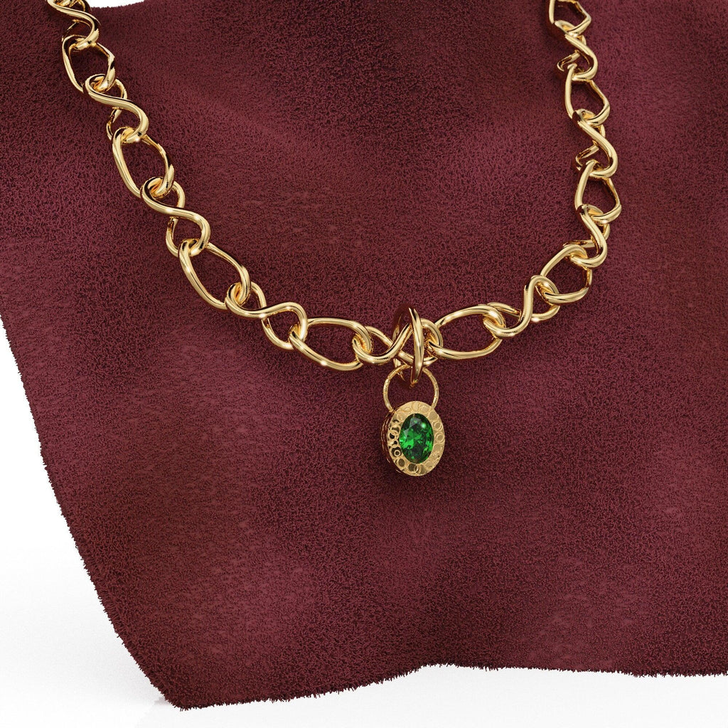 18K Gold Emerald Pendant / Green Emerald and Ruby Pendant,18K Gold Antique Style Pendant,Oval Gold Pendant / Ruby and Gold Pendant for Woman - Jalvi & Co.