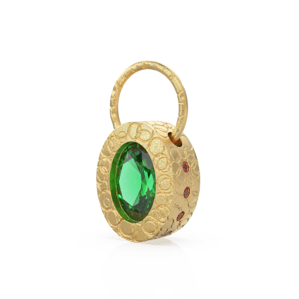 18K Gold Emerald Pendant / Green Emerald and Ruby Pendant,18K Gold Antique Style Pendant,Oval Gold Pendant / Ruby and Gold Pendant for Woman - Jalvi & Co.