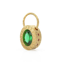 Load image into Gallery viewer, 18K Gold Emerald Pendant / Green Emerald and Ruby Pendant,18K Gold Antique Style Pendant,Oval Gold Pendant / Ruby and Gold Pendant for Woman - Jalvi &amp; Co.