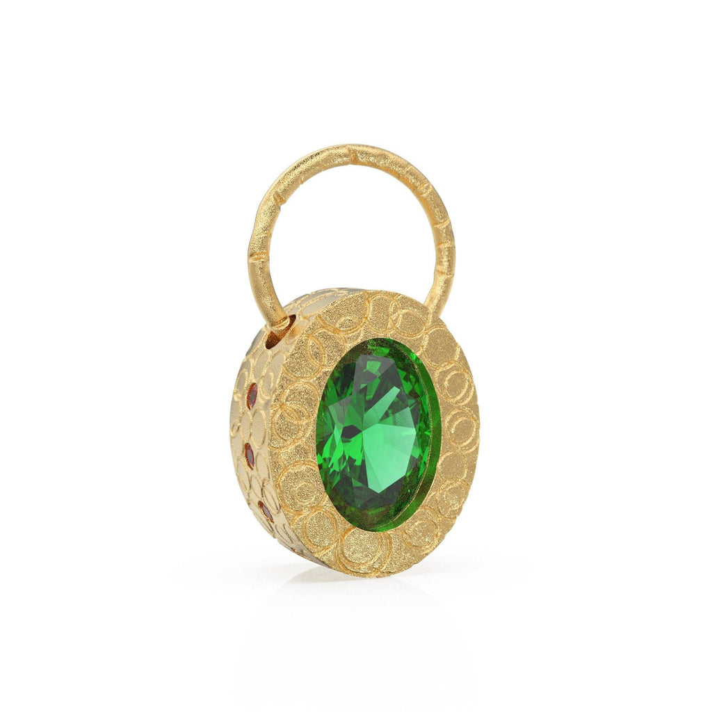 18K Gold Emerald Pendant / Green Emerald and Ruby Pendant,18K Gold Antique Style Pendant,Oval Gold Pendant / Ruby and Gold Pendant for Woman - Jalvi & Co.