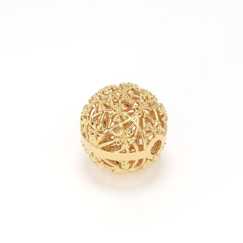 18k Solid Gold Designer Fancy Floral Mesh Spacer Bead Finding 7mm 8mm 9mm - Jalvi & Co.