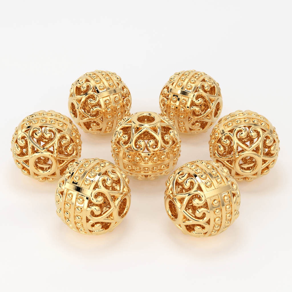 18k Solid Gold Designer Old Fashioned Tribal Round Granulation Spacer Bead Finding 6mm 8mm 10mm - Jalvi & Co.