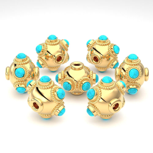 18k Solid Gold Fancy Old Turquoise Lantern Spacer Bead (1) 10mm - Jalvi & Co.