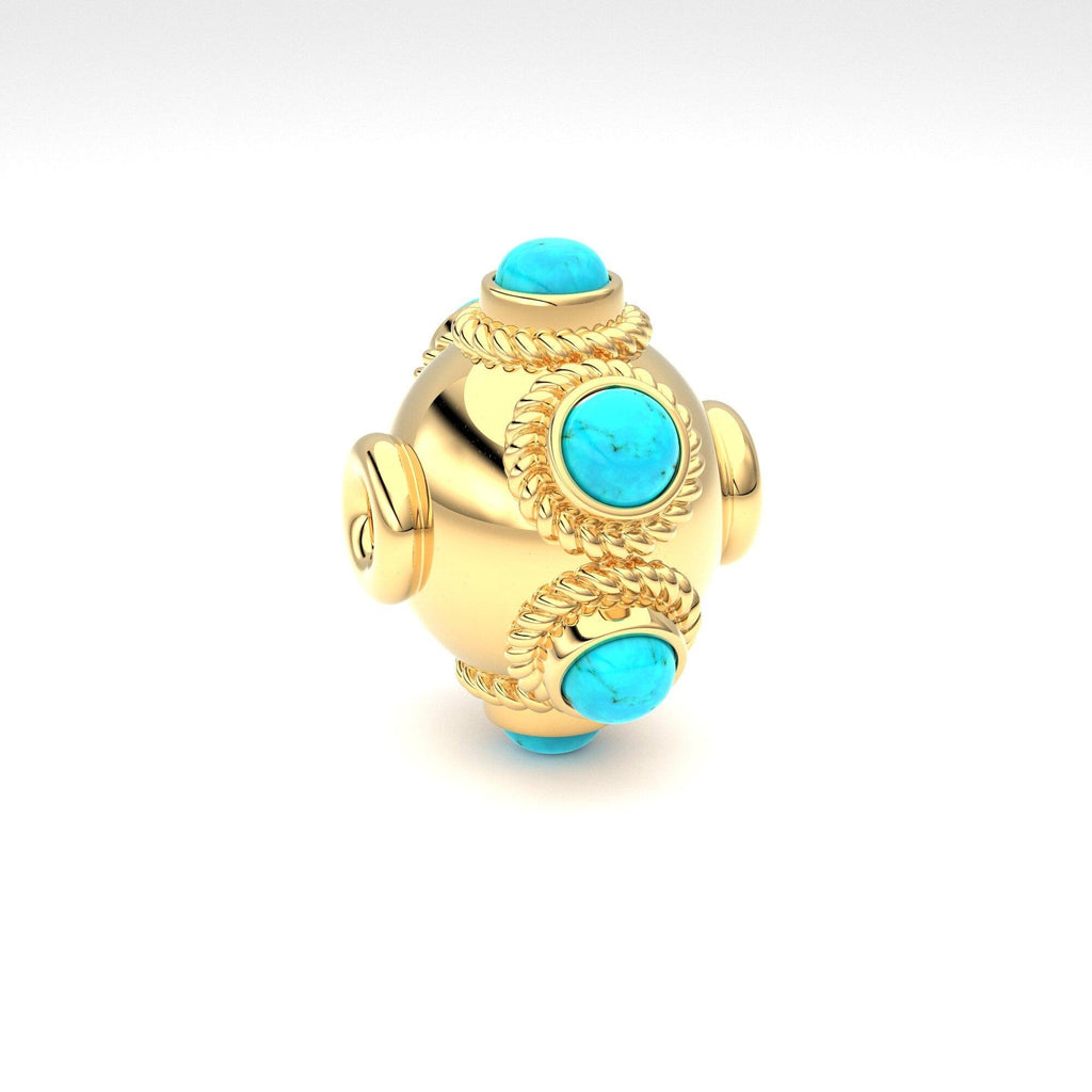 18k Solid Gold Fancy Old Turquoise Lantern Spacer Bead (1) 10mm - Jalvi & Co.