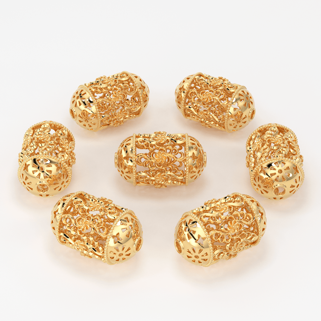 18k Solid Gold Handmade Designer Floral Spacer Bead Finding 12mm 13mm 14.50mm - Jalvi & Co.