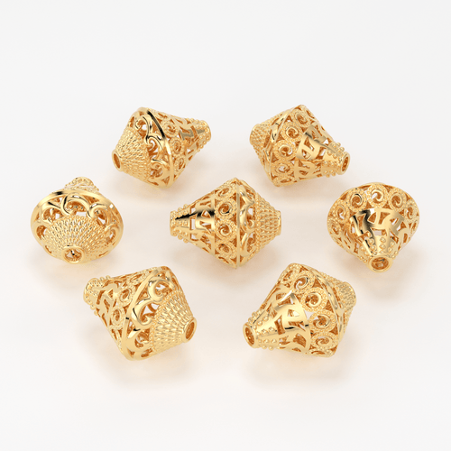18k Solid Gold Handmade Designer Geometric Cone Spacer Bead Finding 8.75mm 10mm 11mm - Jalvi & Co.