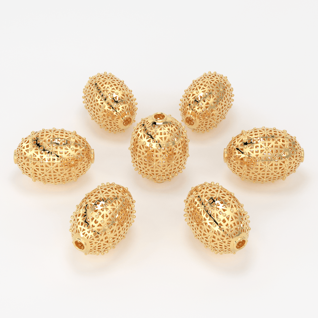 18k Solid Gold Handmade Designer Oval Mesh Spacer Bead Finding 11mm 12mm 13mm - Jalvi & Co.
