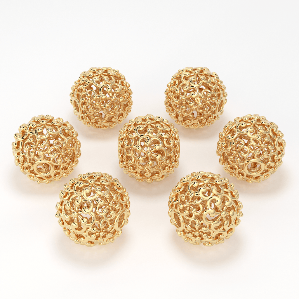 18k Solid Gold Handmade Designer Round Floral Mesh Spacer Bead Finding 6mm 8mm 10mm - Jalvi & Co.