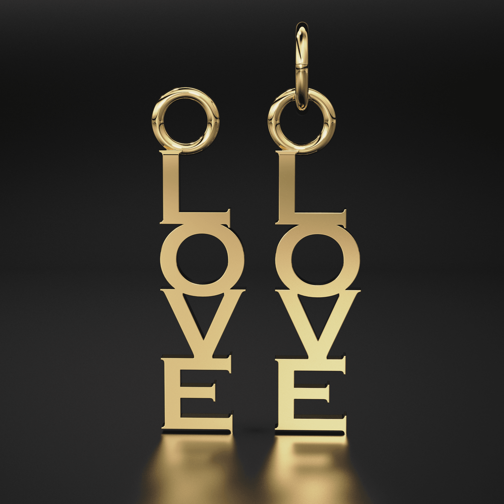 18k Solid Gold LOVE Vertical Charm Pendant / Solid Gold Charm / Gold Pendant - Jalvi & Co.