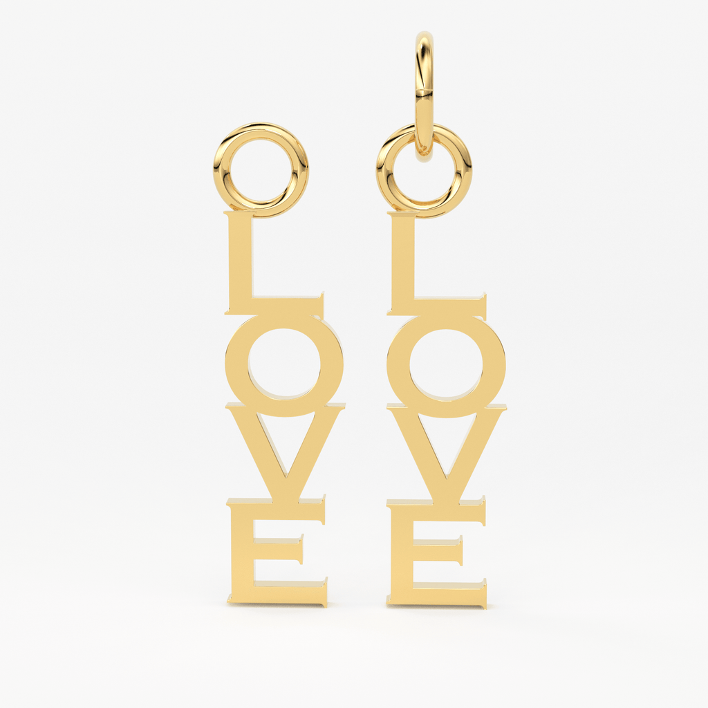 18k Solid Gold LOVE Vertical Charm Pendant / Solid Gold Charm / Gold Pendant - Jalvi & Co.