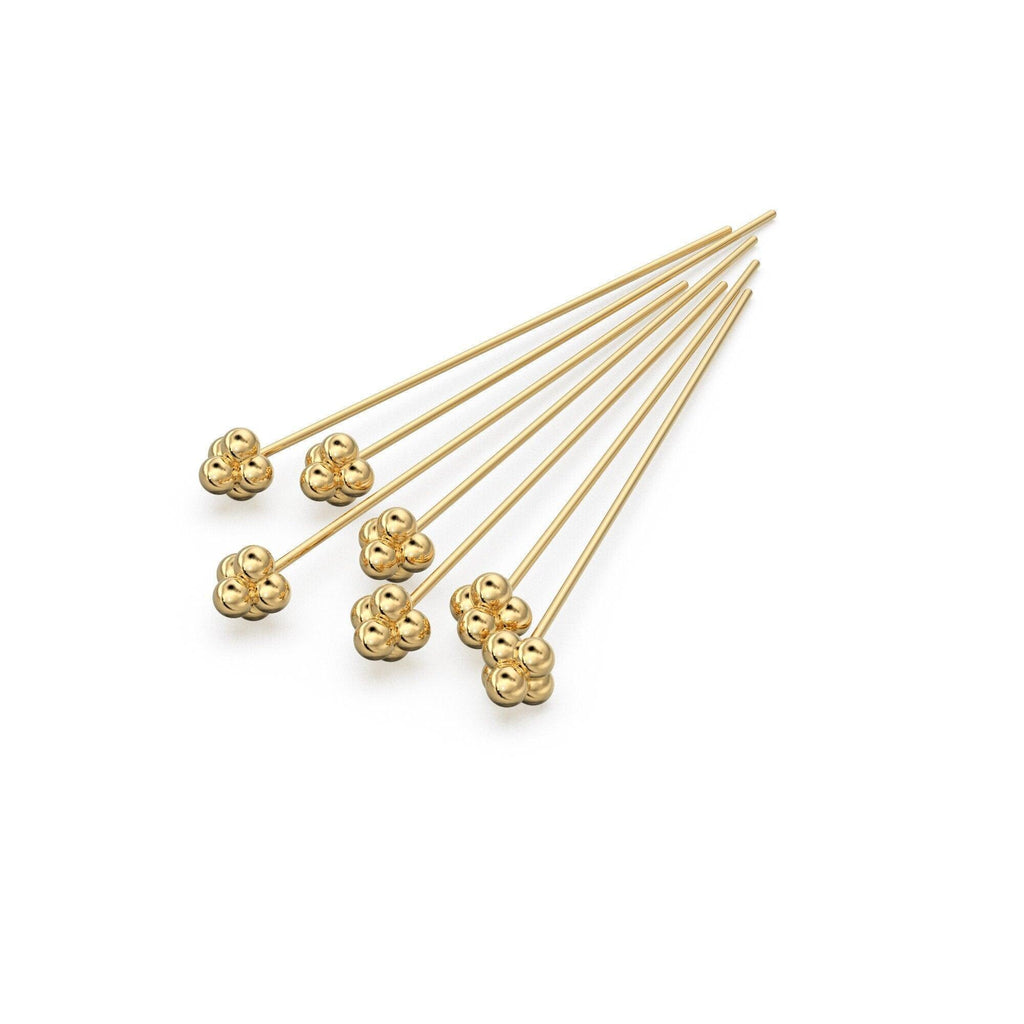 18k Solid Yellow Gold 24 Gauge 1.5 INCH Headpin With Daisy Ends Quantity: (2) or (10) - Jalvi & Co.