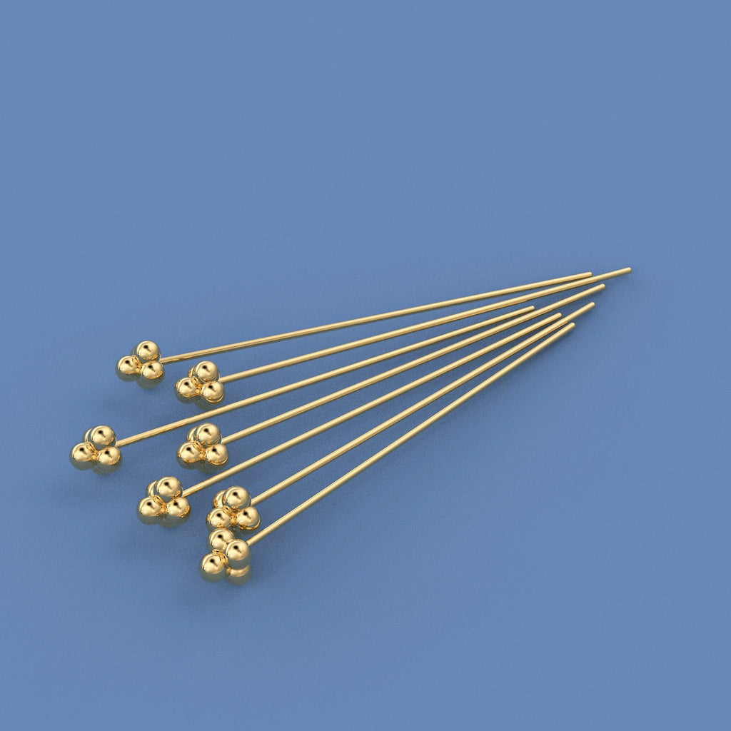 18k Solid Yellow Gold 24 Gauge 1.5 INCH Headpin With Daisy Ends Quantity: (2) or (10) - Jalvi & Co.