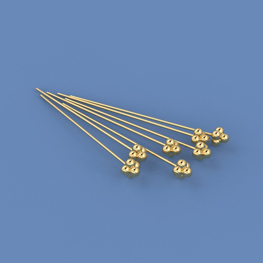 18k Solid Yellow Gold 24 Gauge 1.5 INCH Headpin With Daisy Ends Quantity: (2) or (10) - Jalvi & Co.