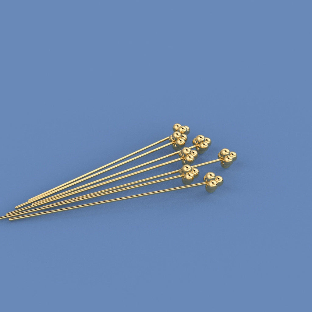 18k Solid Yellow Gold 24 Gauge 1.5 INCH Headpin With Daisy Ends Quantity: (2) or (10) - Jalvi & Co.