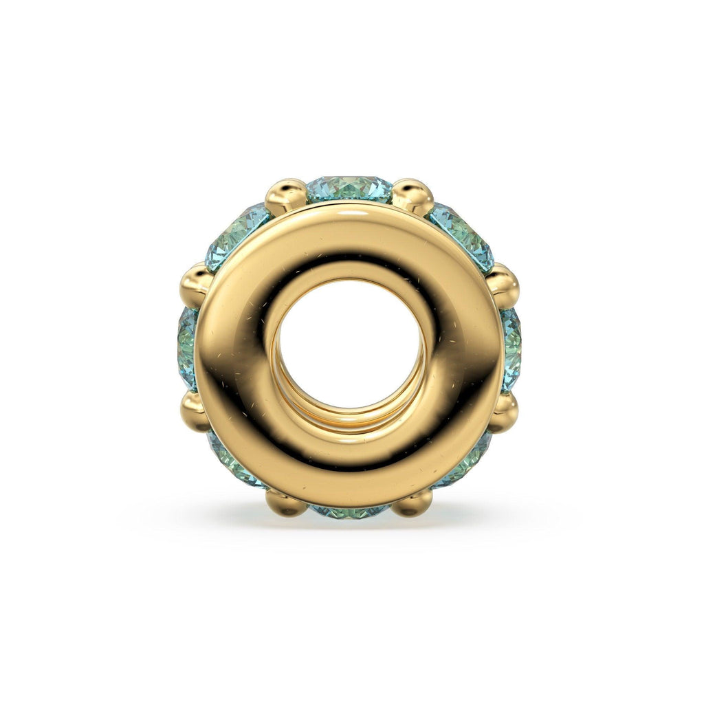 18k Solid Yellow Gold 3.8mm Aquamarine Eternity Rondelle Wheel Bead - Jalvi & Co.