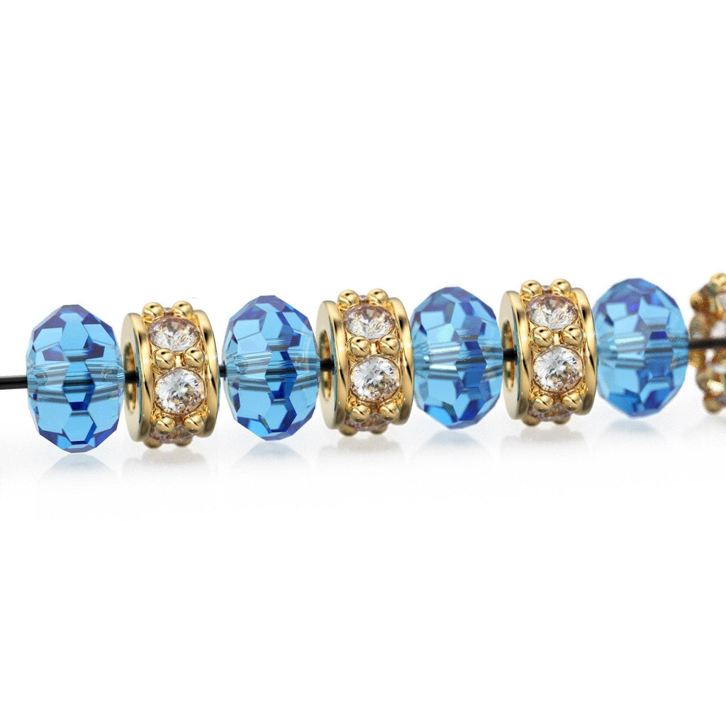 18k Solid Yellow Gold 3.8mm Aquamarine Eternity Rondelle Wheel Bead - Jalvi & Co.