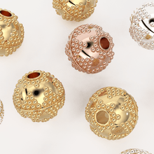 Load image into Gallery viewer, 18k Solid Yellow Gold 9.5mm Fancy Granulation Sphere Spacer Finding Bead - Jalvi &amp; Co.