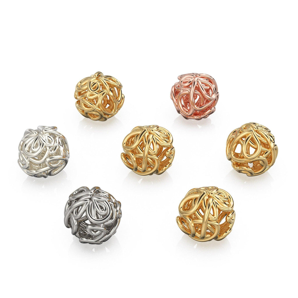 18k Solid Yellow Gold Bird Nest Wire Yarn Fancy Spacer Findings Beads 6mm 8mm 10mm - Jalvi & Co.